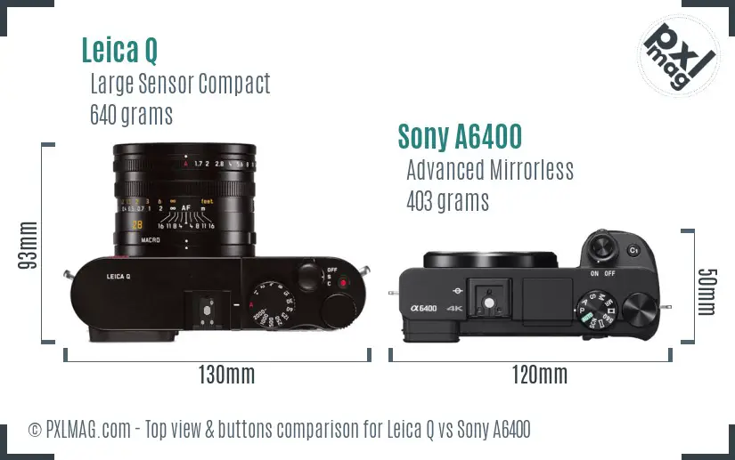 Leica Q vs Sony A6400 top view buttons comparison