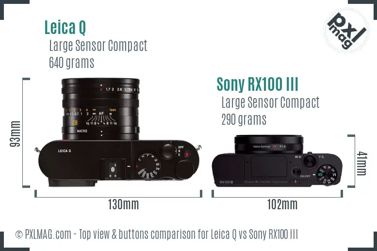 Leica Q vs Sony RX100 III top view buttons comparison