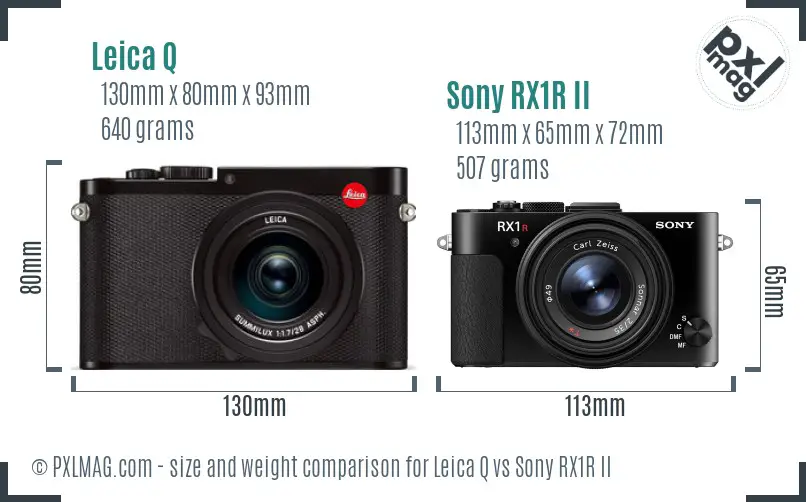 Leica Q vs Sony RX1R II size comparison