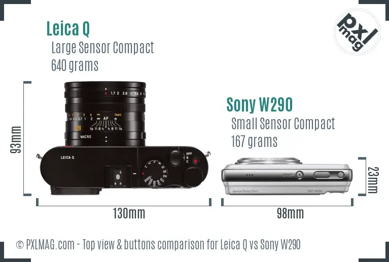 Leica Q vs Sony W290 top view buttons comparison