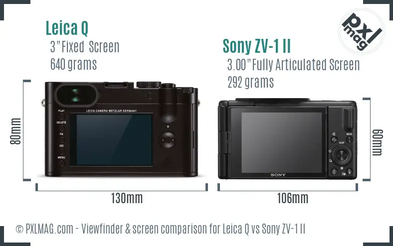 Leica Q vs Sony ZV-1 II Screen and Viewfinder comparison