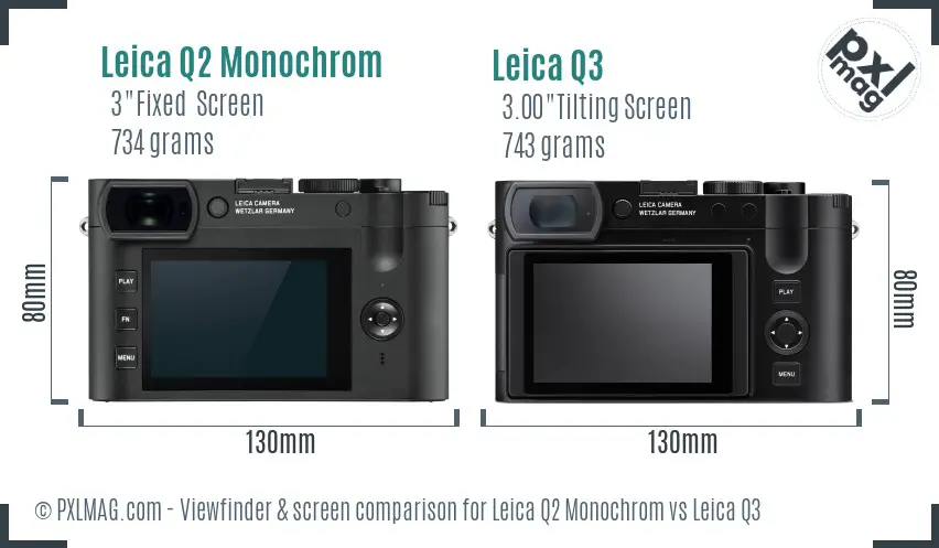 Leica Q2 Monochrom vs Leica Q3 Screen and Viewfinder comparison