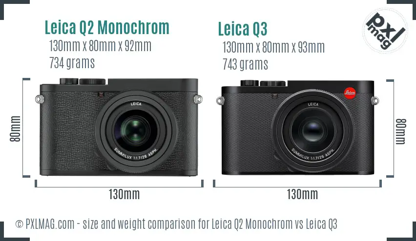 Leica Q2 Monochrom vs Leica Q3 size comparison