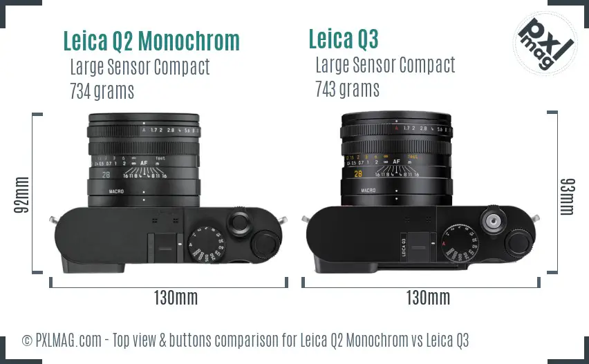 Leica Q2 Monochrom vs Leica Q3 top view buttons comparison