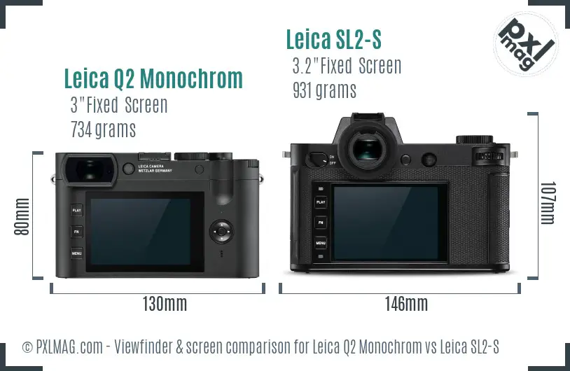 Leica Q2 Monochrom vs Leica SL2-S Screen and Viewfinder comparison