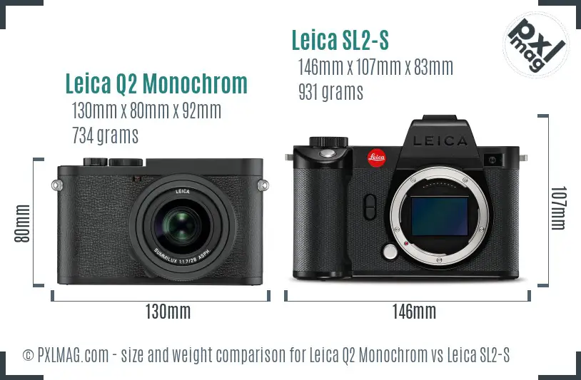 Leica Q2 Monochrom vs Leica SL2-S size comparison