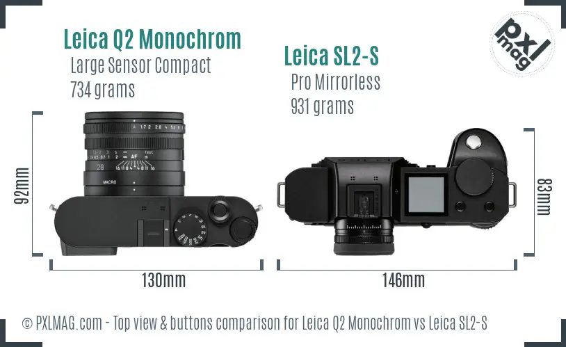 Leica Q2 Monochrom vs Leica SL2-S top view buttons comparison