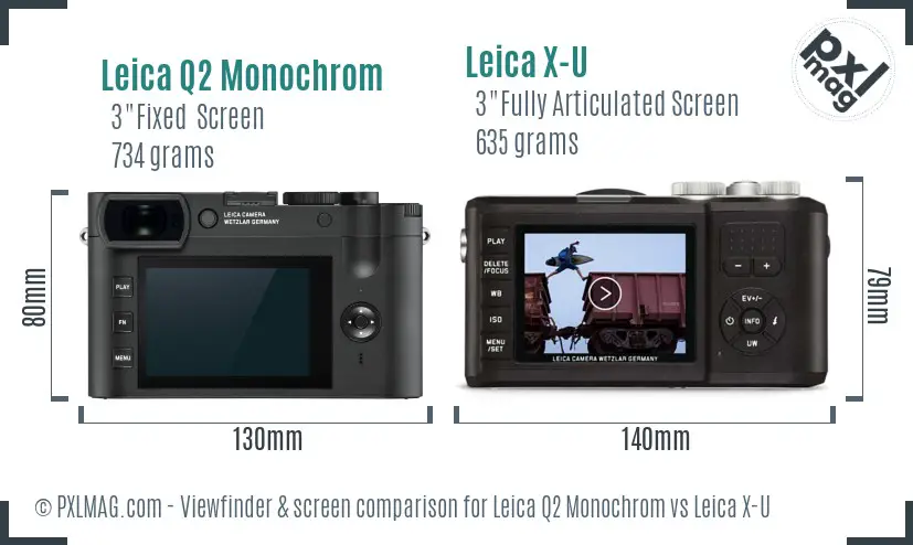 Leica Q2 Monochrom vs Leica X-U Screen and Viewfinder comparison