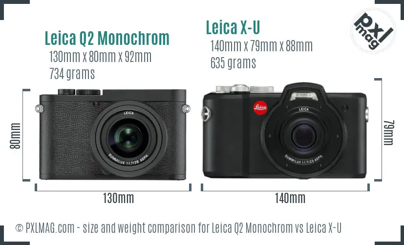 Leica Q2 Monochrom vs Leica X-U size comparison