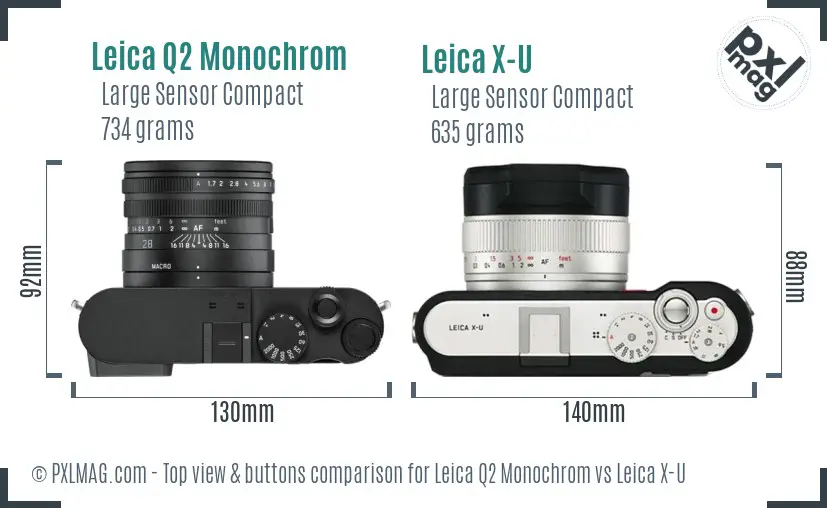 Leica Q2 Monochrom vs Leica X-U top view buttons comparison