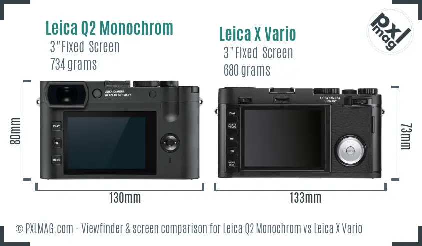 Leica Q2 Monochrom vs Leica X Vario Screen and Viewfinder comparison