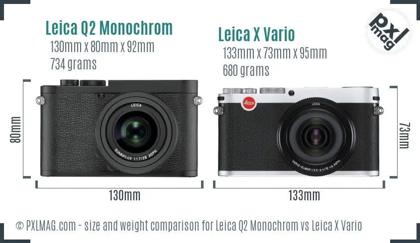 Leica Q2 Monochrom vs Leica X Vario size comparison