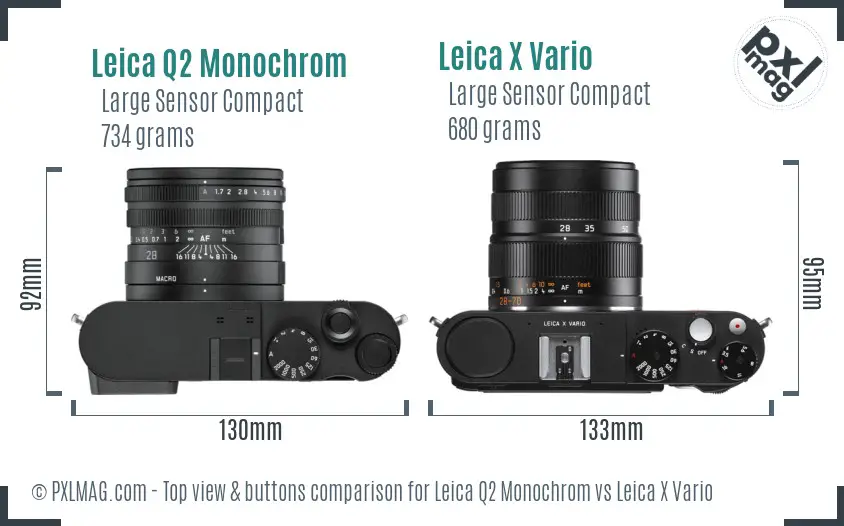 Leica Q2 Monochrom vs Leica X Vario top view buttons comparison