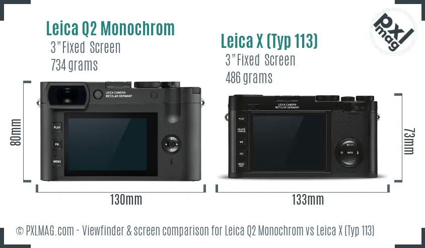 Leica Q2 Monochrom vs Leica X (Typ 113) Screen and Viewfinder comparison