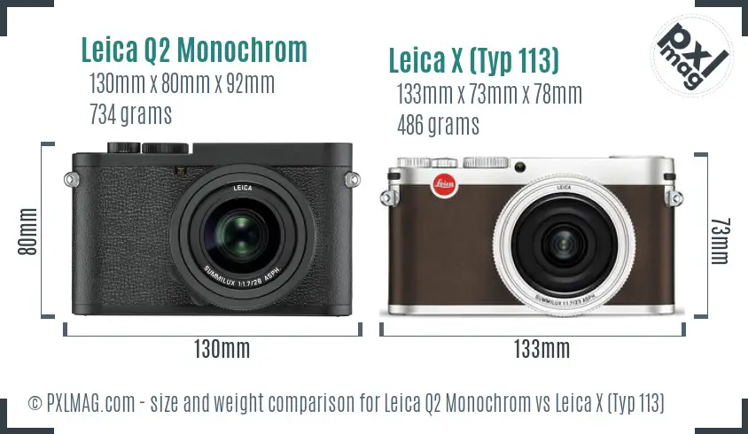 Leica Q2 Monochrom vs Leica X (Typ 113) size comparison