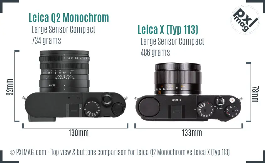 Leica Q2 Monochrom vs Leica X (Typ 113) top view buttons comparison
