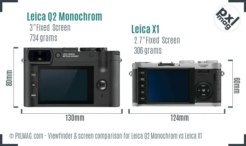Leica Q2 Monochrom vs Leica X1 Screen and Viewfinder comparison