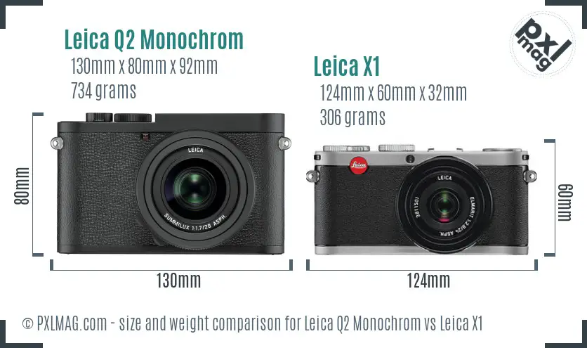 Leica Q2 Monochrom vs Leica X1 size comparison
