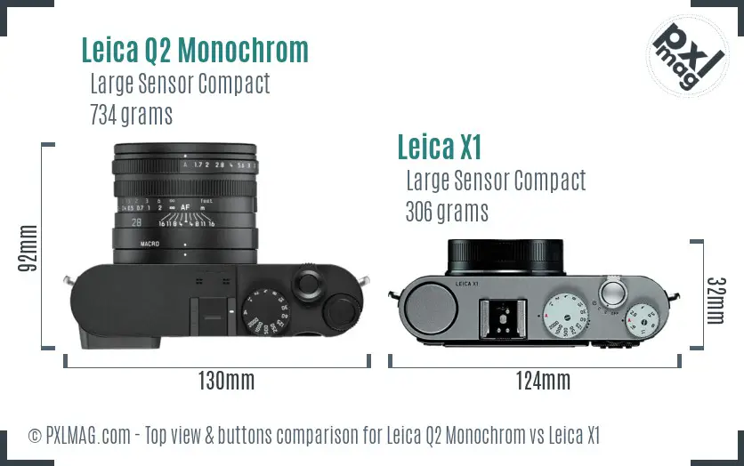 Leica Q2 Monochrom vs Leica X1 top view buttons comparison