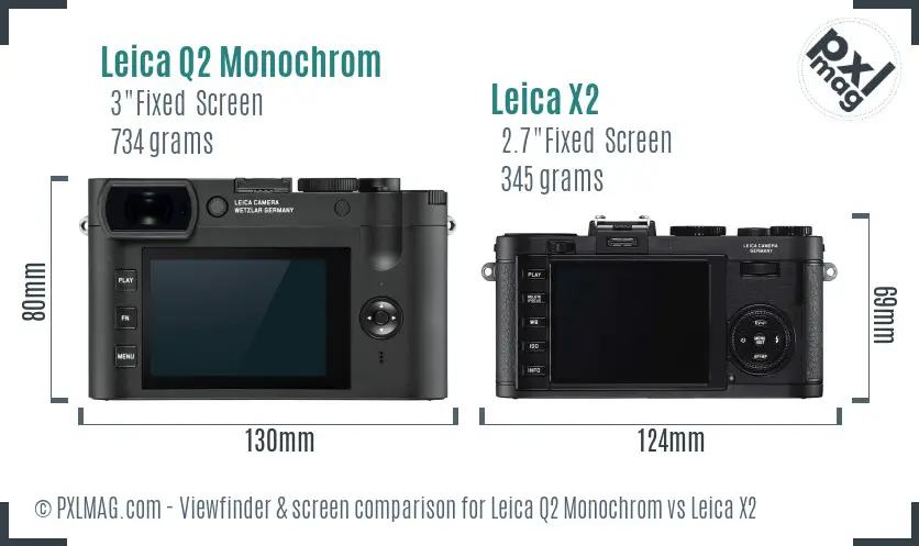 Leica Q2 Monochrom vs Leica X2 Screen and Viewfinder comparison