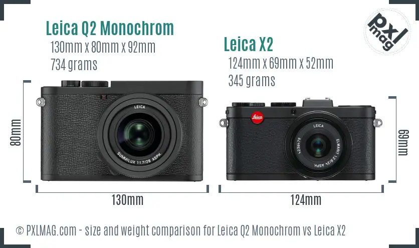 Leica Q2 Monochrom vs Leica X2 size comparison