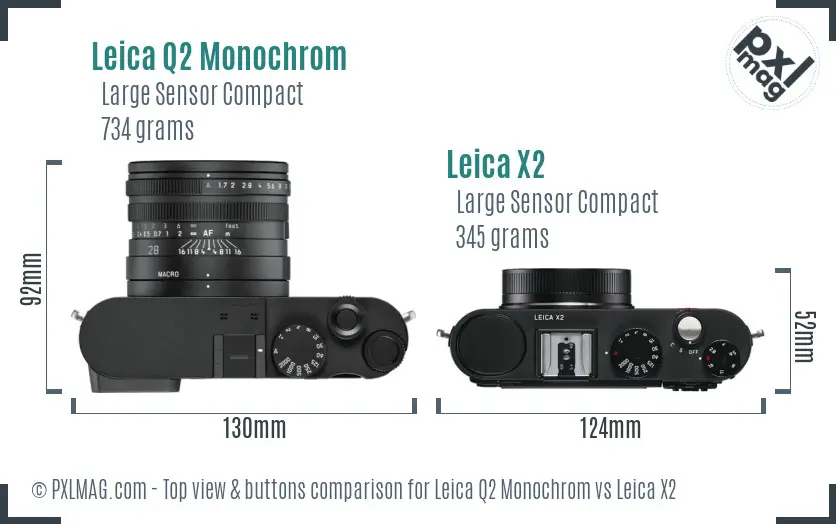 Leica Q2 Monochrom vs Leica X2 top view buttons comparison