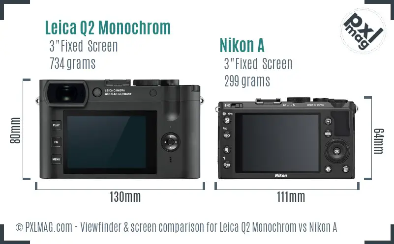 Leica Q2 Monochrom vs Nikon A Screen and Viewfinder comparison