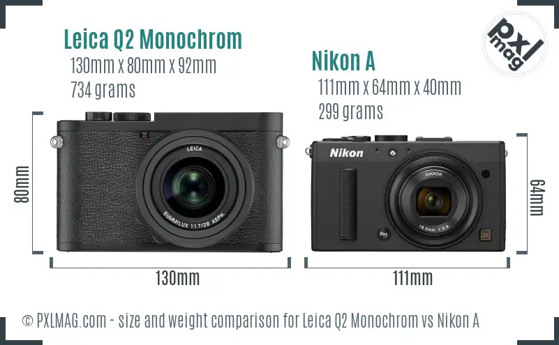 Leica Q2 Monochrom vs Nikon A size comparison