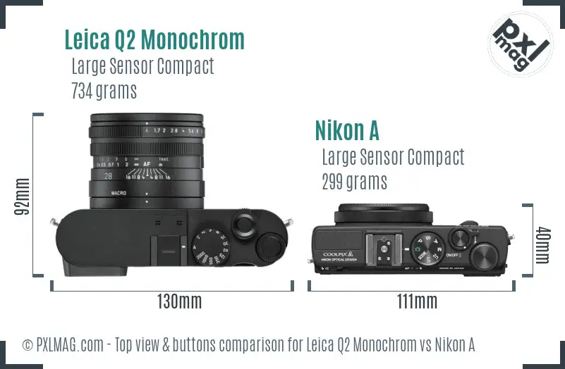 Leica Q2 Monochrom vs Nikon A top view buttons comparison