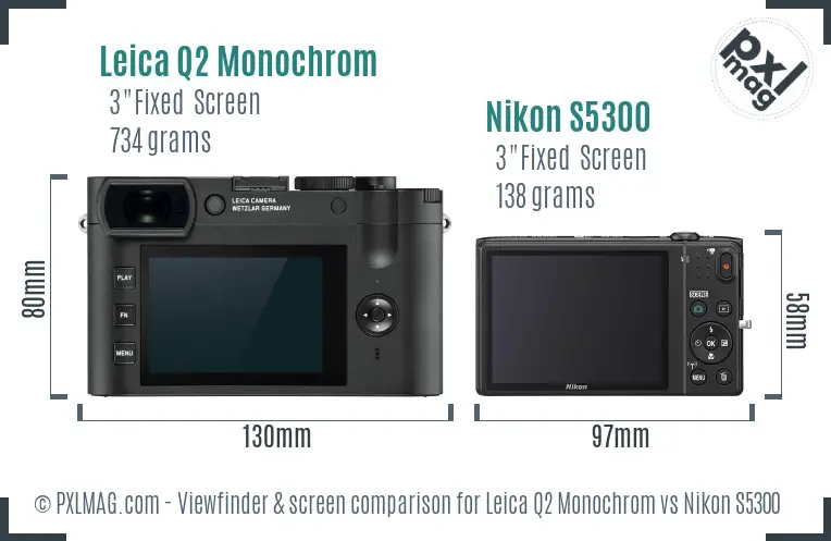 Leica Q2 Monochrom vs Nikon S5300 Screen and Viewfinder comparison