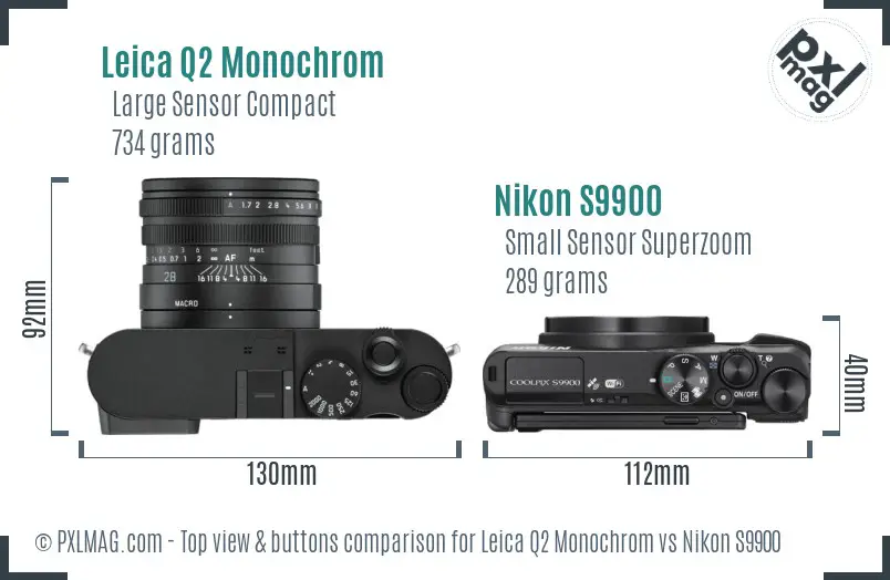 Leica Q2 Monochrom vs Nikon S9900 top view buttons comparison