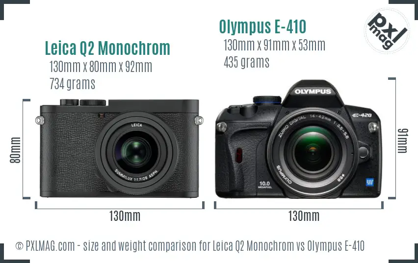 Leica Q2 Monochrom vs Olympus E-410 size comparison