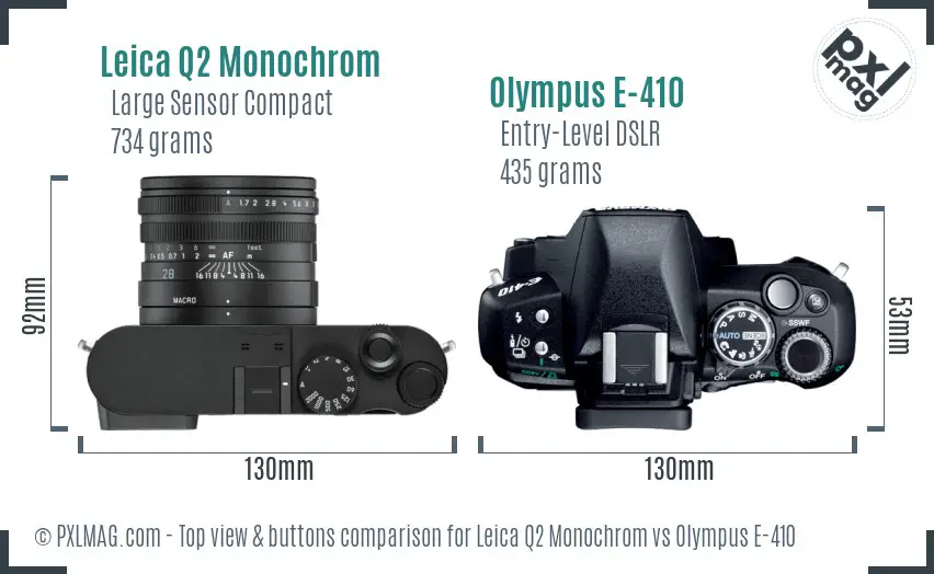 Leica Q2 Monochrom vs Olympus E-410 top view buttons comparison