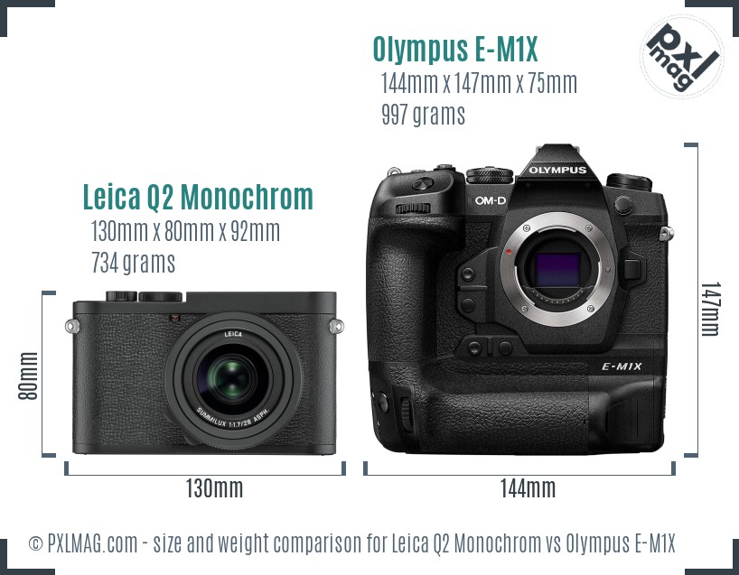 Leica Q2 Monochrom vs Olympus E-M1X size comparison