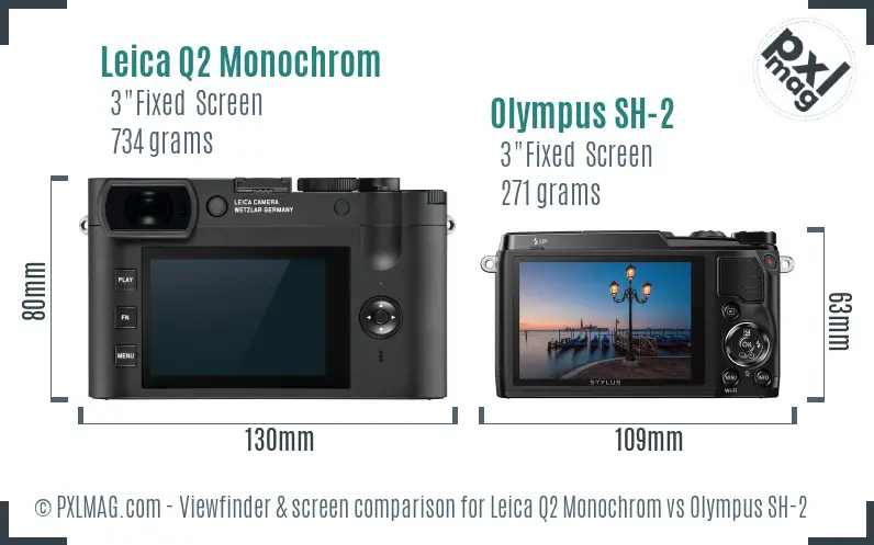 Leica Q2 Monochrom vs Olympus SH-2 Screen and Viewfinder comparison