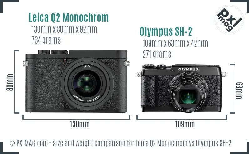 Leica Q2 Monochrom vs Olympus SH-2 size comparison