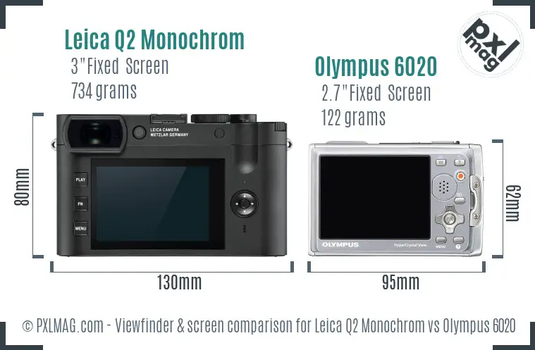 Leica Q2 Monochrom vs Olympus 6020 Screen and Viewfinder comparison