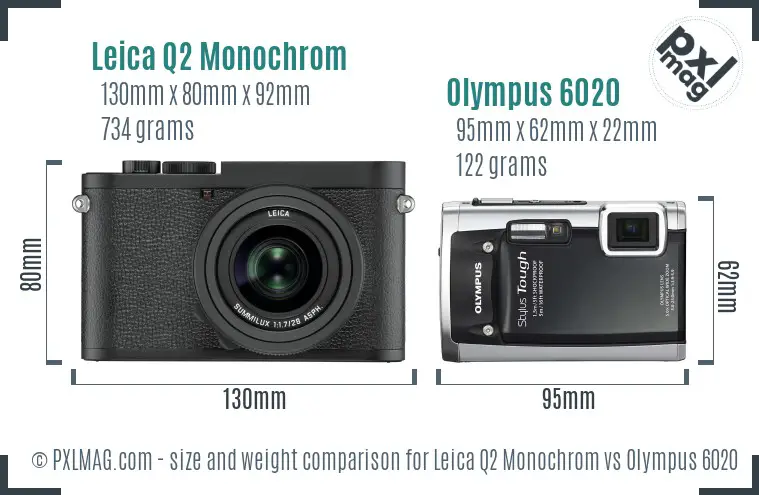 Leica Q2 Monochrom vs Olympus 6020 size comparison