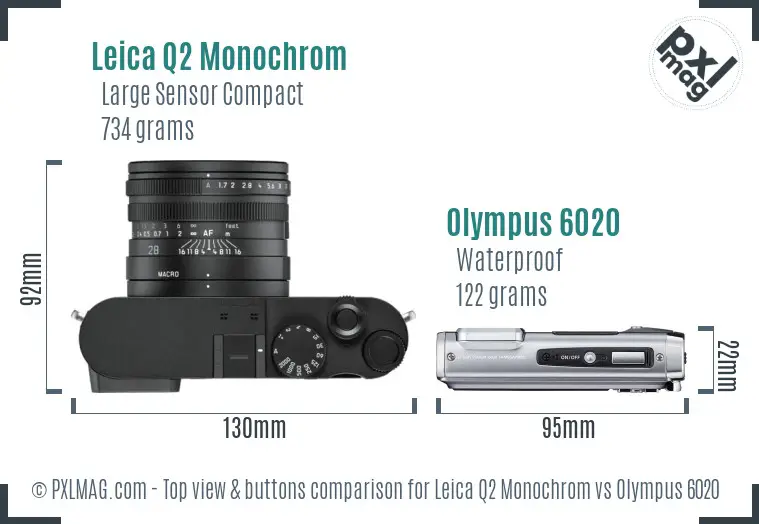 Leica Q2 Monochrom vs Olympus 6020 top view buttons comparison