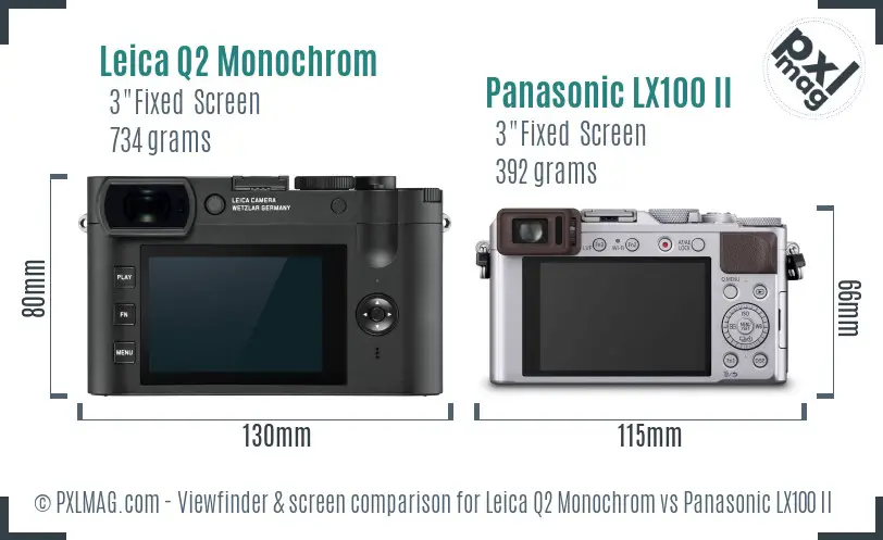 Leica Q2 Monochrom vs Panasonic LX100 II Screen and Viewfinder comparison