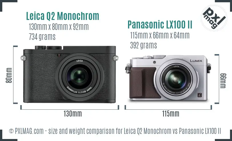 Leica Q2 Monochrom vs Panasonic LX100 II size comparison