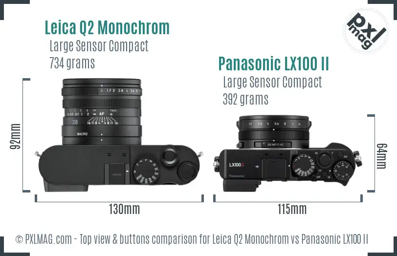Leica Q2 Monochrom vs Panasonic LX100 II top view buttons comparison