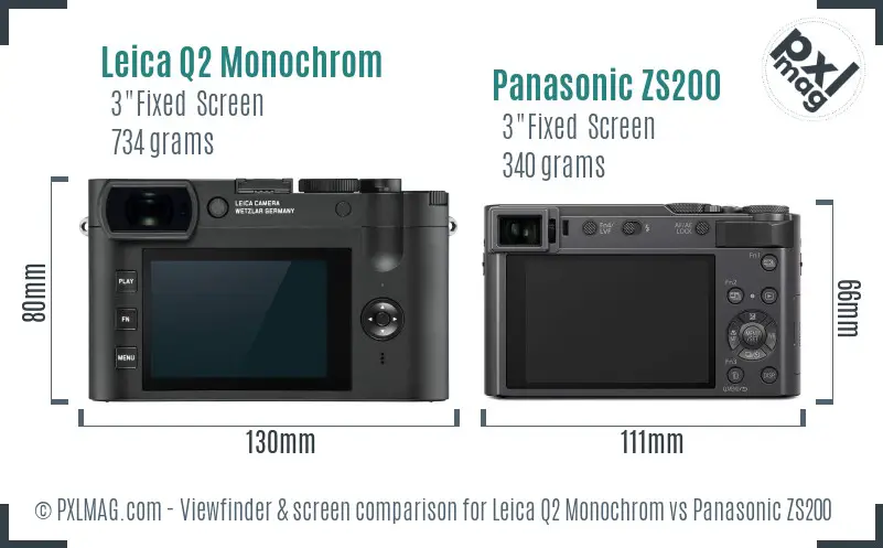 Leica Q2 Monochrom vs Panasonic ZS200 Screen and Viewfinder comparison