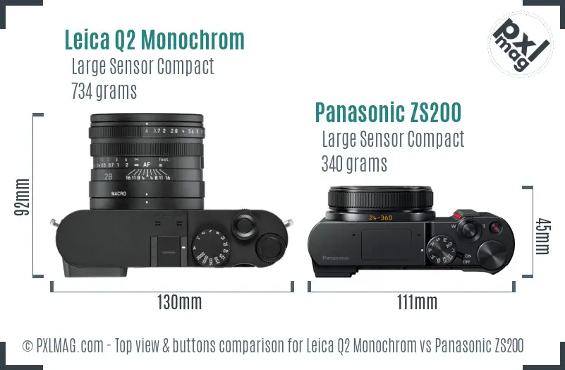 Leica Q2 Monochrom vs Panasonic ZS200 top view buttons comparison