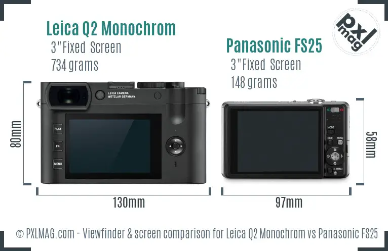 Leica Q2 Monochrom vs Panasonic FS25 Screen and Viewfinder comparison