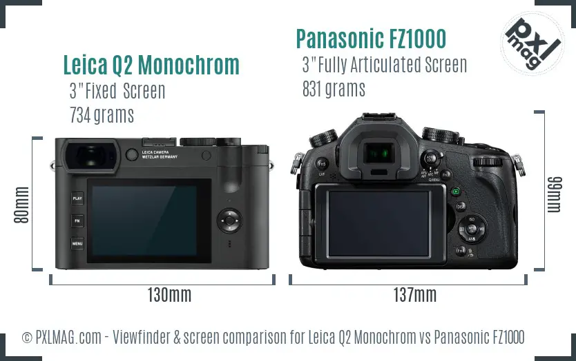 Leica Q2 Monochrom vs Panasonic FZ1000 Screen and Viewfinder comparison