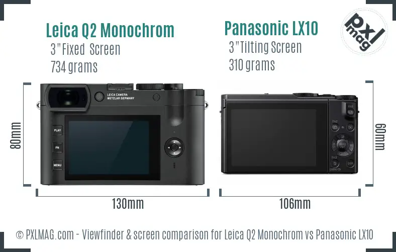 Leica Q2 Monochrom vs Panasonic LX10 Screen and Viewfinder comparison