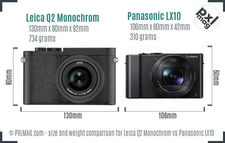 Leica Q2 Monochrom vs Panasonic LX10 size comparison