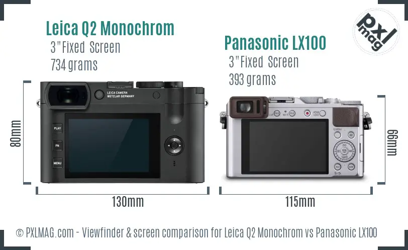 Leica Q2 Monochrom vs Panasonic LX100 Screen and Viewfinder comparison