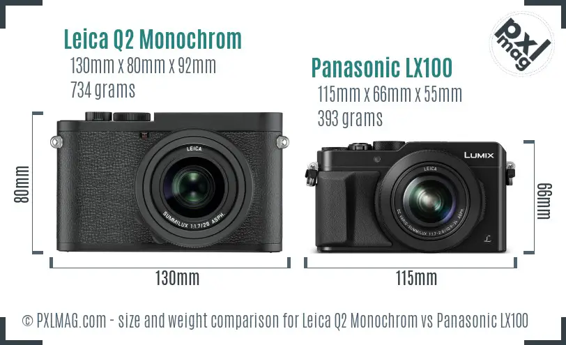 Leica Q2 Monochrom vs Panasonic LX100 size comparison